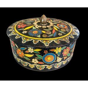 Vintage Hand-Painted Floral Tin With Lid Made In England